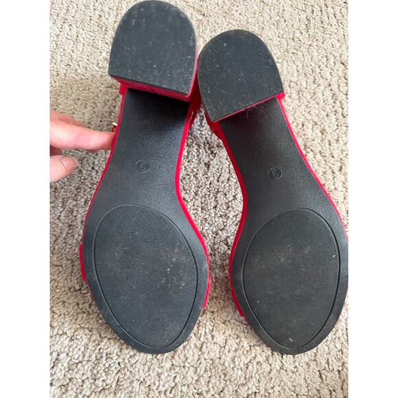 Red Chunky Block Heeled Open Toe Sandals - Picture 2 of 4